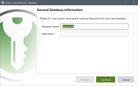 New Database Wizard